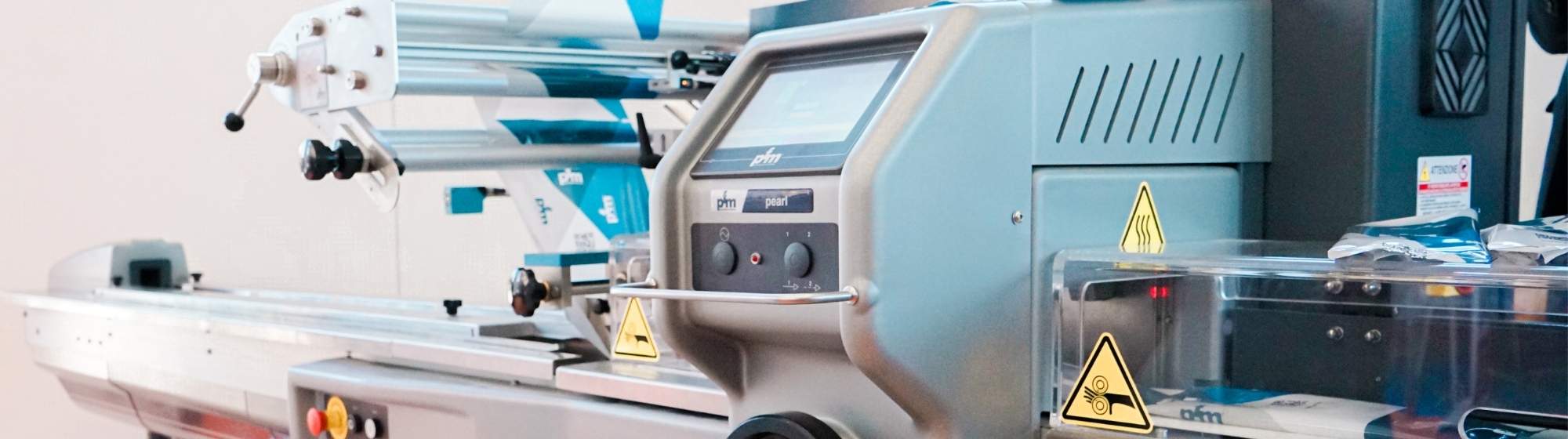 Close-up of an industrial packaging machine