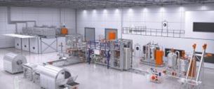 Industrial production line in a modern confectionery factory.