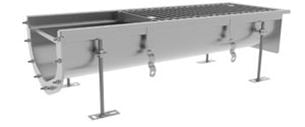 Stainless steel industrial equipment with tank and grid, used for food processing or transformation