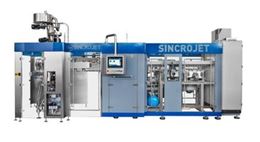 Sincrojet industrial machine for automated production with modular units, control screen, and metal structure
